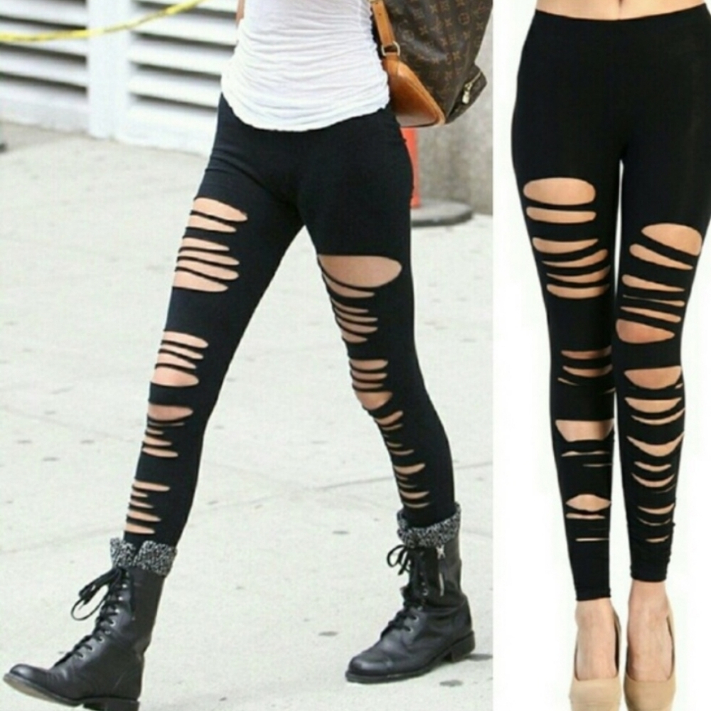 NWT Nasty Gal Ripped Shredded Destructed Black Leggings XS,S,M Halloween